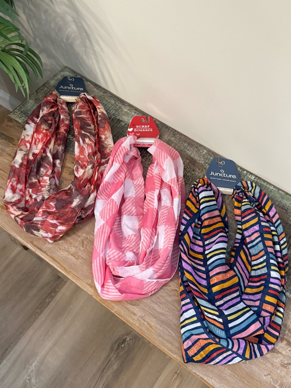Set of Infinity Scarves Trio - Pink Floral, Coral Earth, Multicolor Stripes